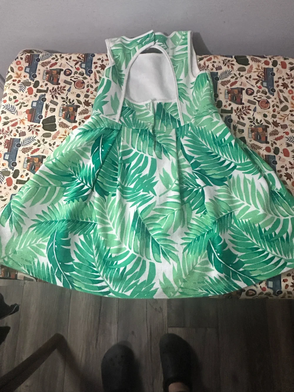 Janie and Jack White Dress with Green Leaf Print